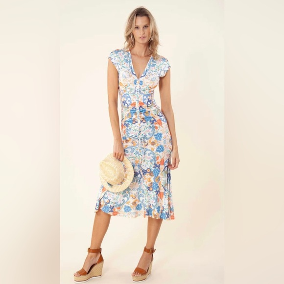 Izidora Ruched Cap Sleeve Jersey Dress - Picture 1 of 7